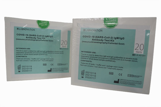 kualitas  COVID-19 IgG IgM Antibody Rapid Test Kit Professional Use 20 Test Labnovation pabrik